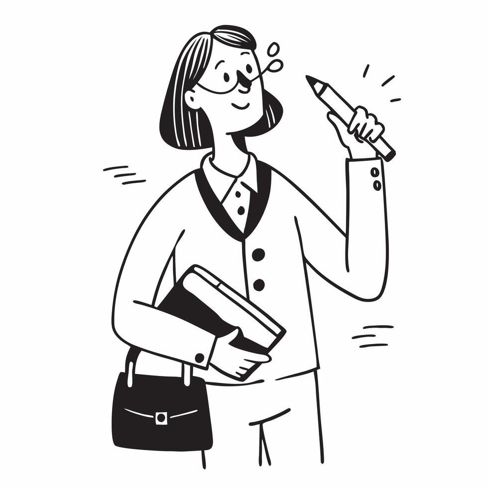 Clean Businesswoman with a pen and a briefcase symbolizing planning and professionalism with room for text concept as A businesswoman holding a pen and a briefcase indicating planning a vector