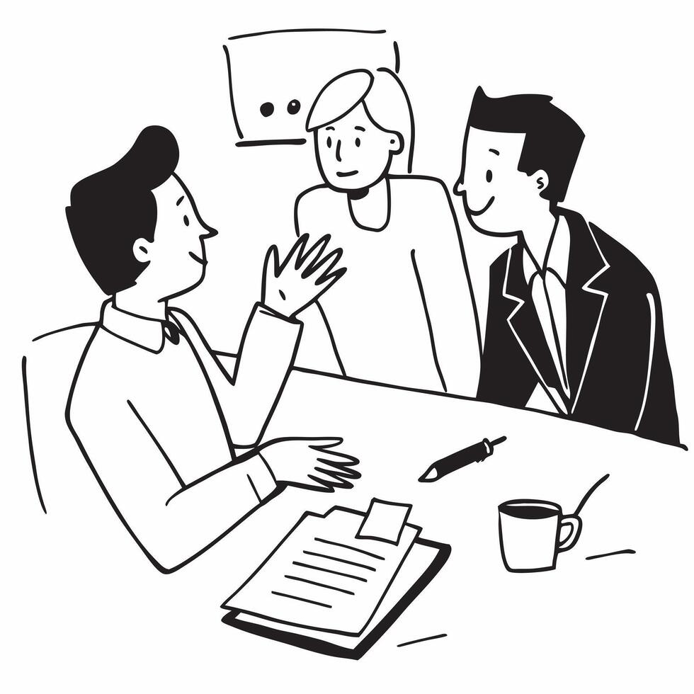 Clean Business team having a meeting in a modern office concept as A illustration of a business team having a meeting in a modern office using a 3 color tone to highlight professi vector