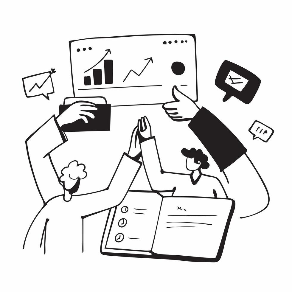 Clean Business development team collaborating on growth strategies concept as A illustration of a business development team collaborating on growth strategies using laptops and di vector