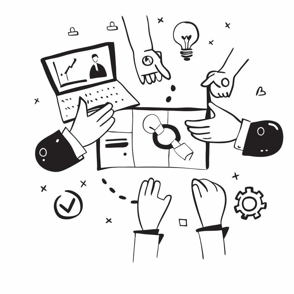 Clean Business team collaborating on a marketing strategy concept as A illustration of a business team collaborating on a marketing strategy using digital tools and charts with an vector
