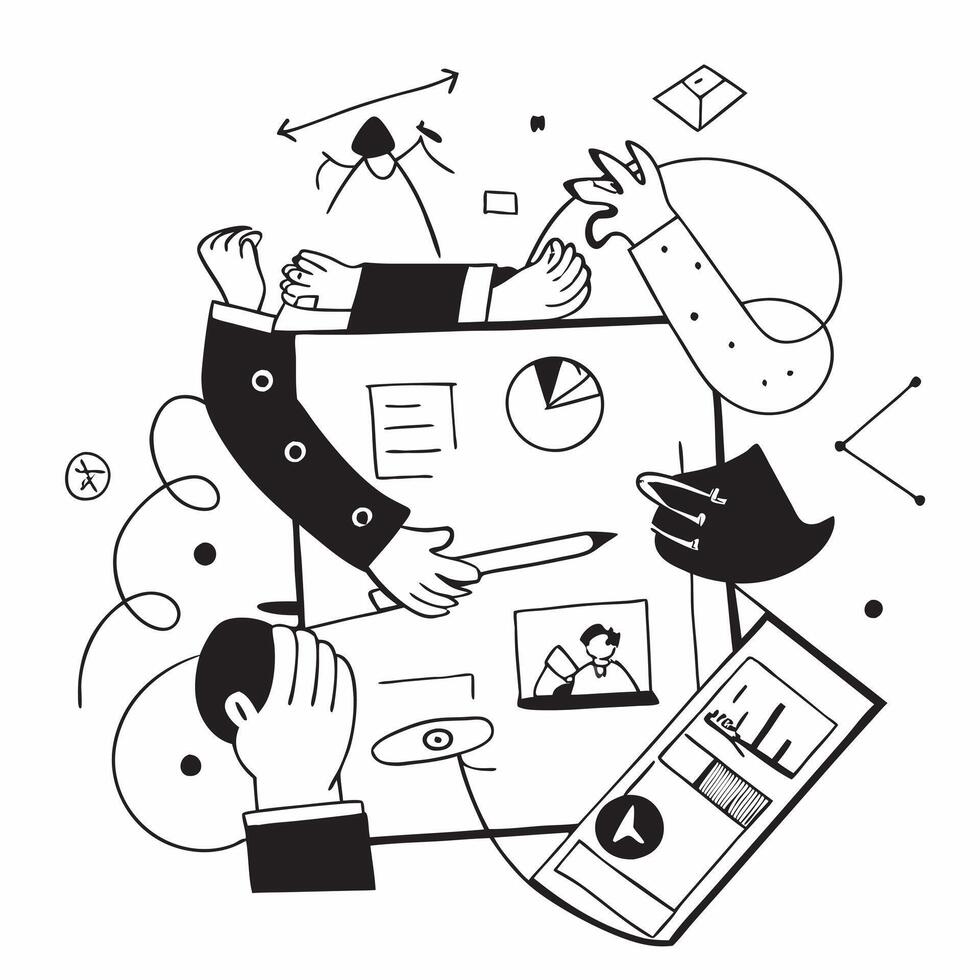 Clean Business team collaborating in a modern office using digital tools concept as A illustration of a business team in a modern office collaborating using digital tools showcasi vector
