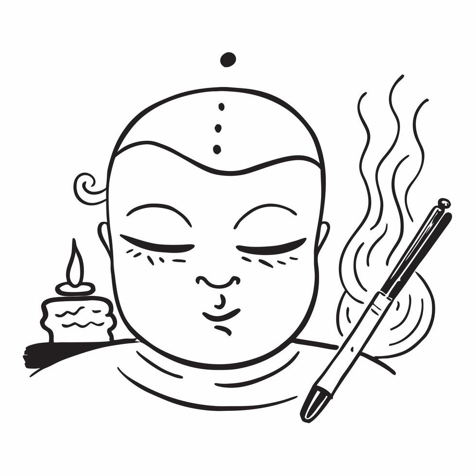 Clean Buddha face and incense stick symbol with space for text on a blue background concept as A sleek Buddha face and incense stick symbol with ample space for text on a blue background vector