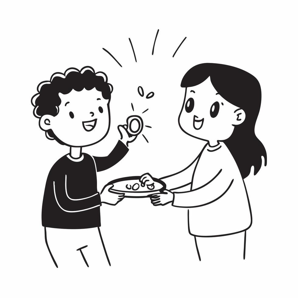 Clean Brother Tying Rakhi and Sister with Tilak Plate concept as A brother tying a Rakhi on his wrist while the sister holds a tilak plate with ample copy space symbolizing the tradition vector