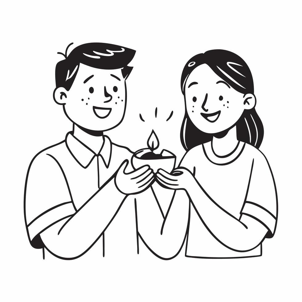Clean Brother and Sister with Diyas and Rakhi concept as A brother and sister holding Diyas with a Rakhi in view with ample copy space symbolizing the light and festivity of Raksha Bandh vector