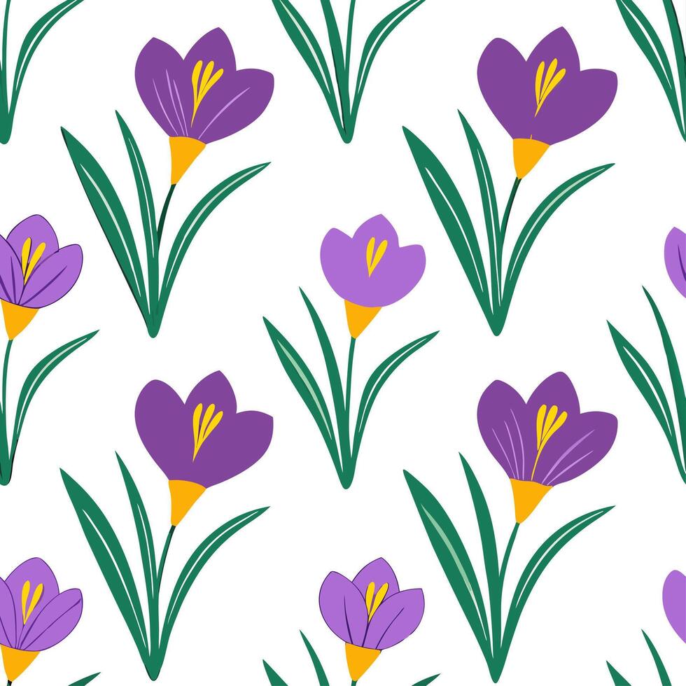 Clean Bright and fresh spring flowers seamless pattern with hyacinths and crocuses for vibrant spaces concept as Fresh hyacinths and crocuses in a seamless floral pattern for spring spac vector
