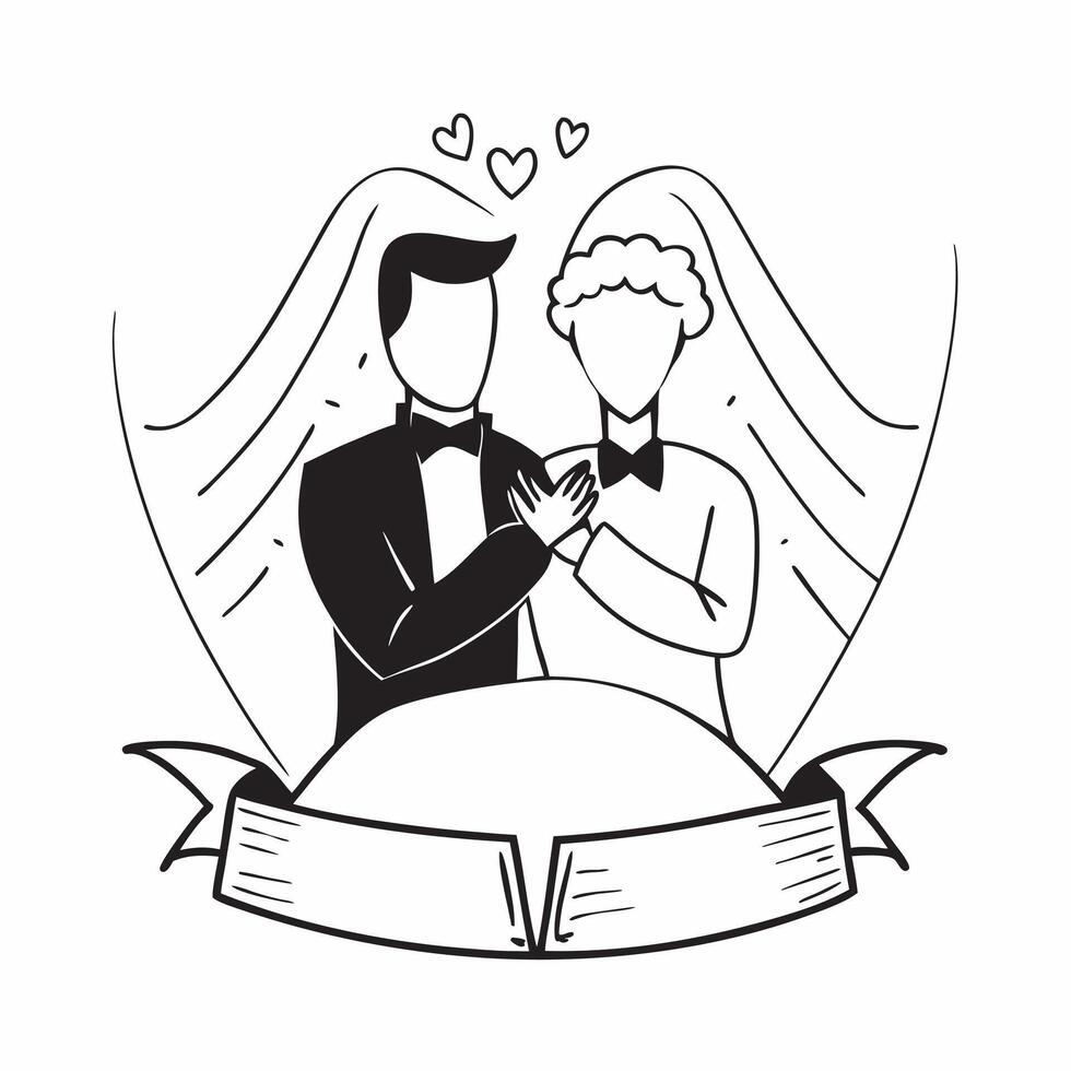 Clean Bride and groom silhouettes with copy space for wedding presentations concept as A visually appealing bride and groom silhouettes design with copy space perfect for enhancing weddi vector