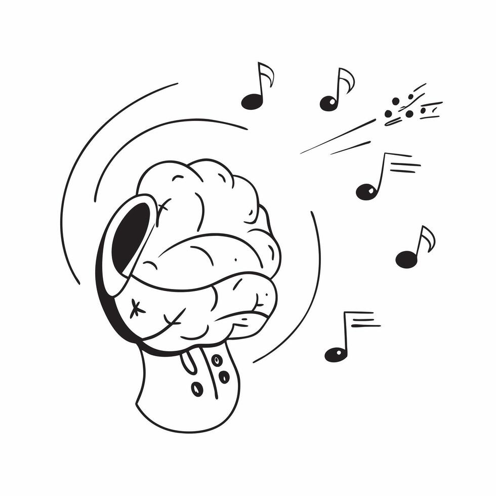 Clean Brain and Musical Notes concept as A brain with musical notes and ample copy space symbolizing creative thinking and auditory processes in Photo Stock Concept vector