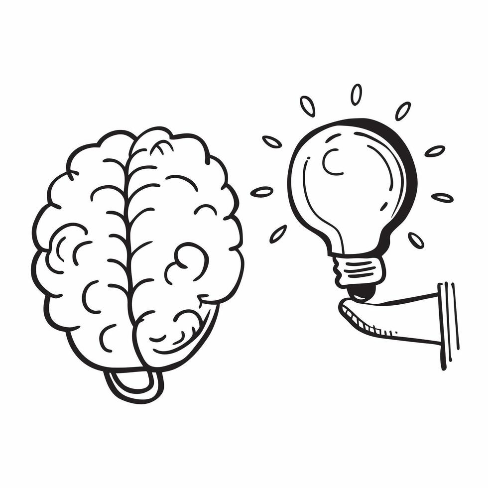 Clean Brain and Light Bulb concept as A brain next to a light bulb with ample copy space symbolizing intelligence and ideas in Photo Stock Concept vector