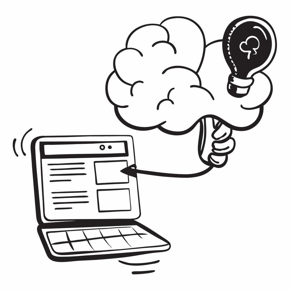 Clean Brain and Laptop concept as A brain next to a laptop with ample copy space representing digital intelligence and modern thinking in Photo Stock Concept vector