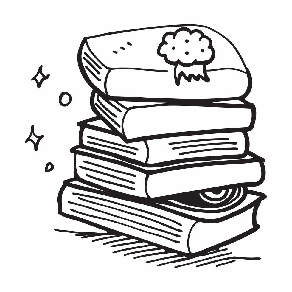Clean Books and Brain concept as A stack of books with a brain symbol and ample copy space representing knowledge and thinking in Photo Stock Concept vector