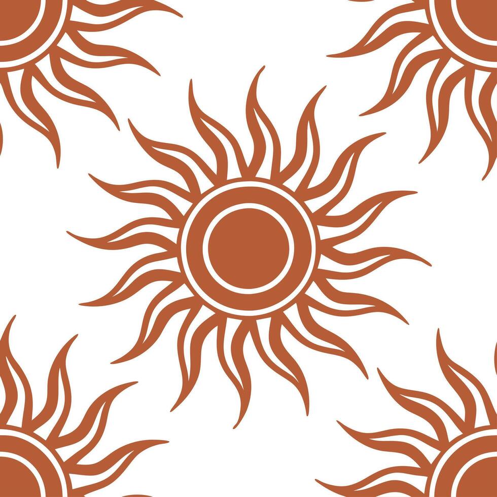 Clean Bold summer sun seamless tile pattern with sun rays and orange gradients for energetic home decor concept as Sun rays and orange gradient tones in a seamless pattern to create an e vector