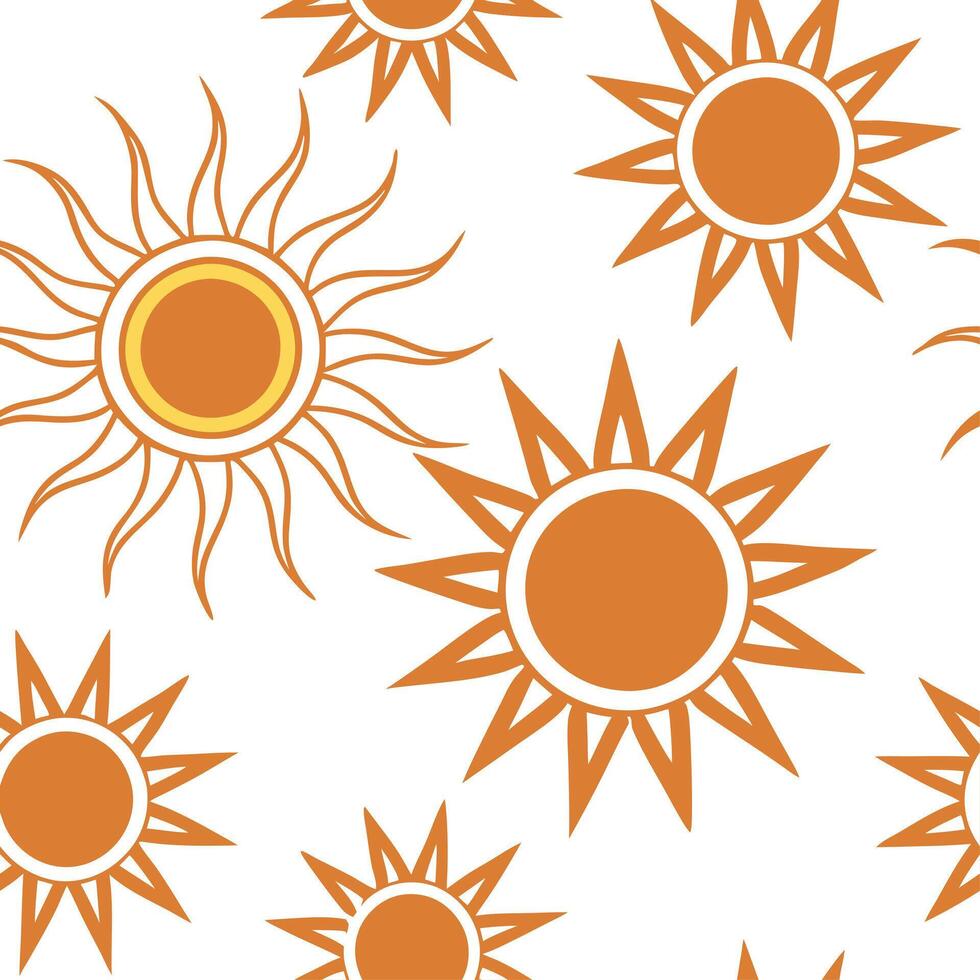 Clean Bold summer sun seamless tile pattern with sun rays and orange gradients for energetic home decor concept as Sun rays and orange gradient tones in a seamless pattern to create an e Set 2 vector