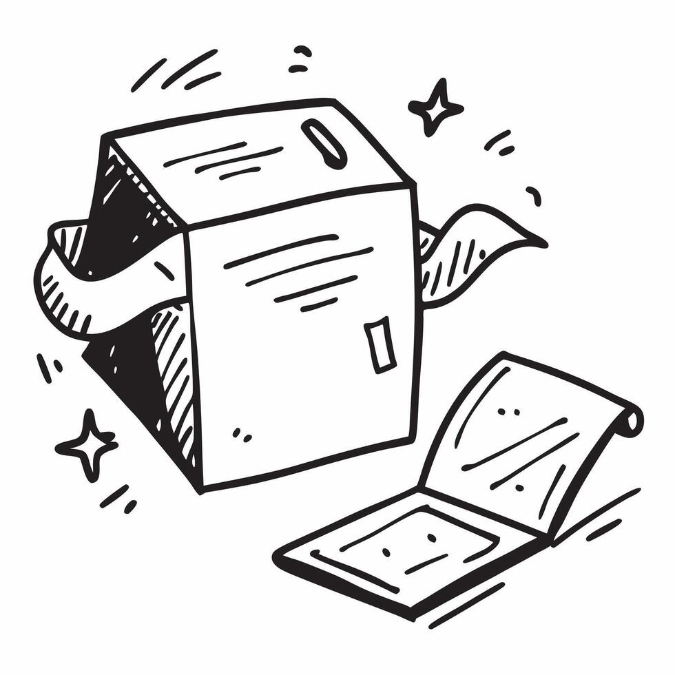 Clean Blank packaging box and a sketch symbolizing concept development with ample space for text concept as A blank packaging box beside a rough sketch representing the early stages of vector