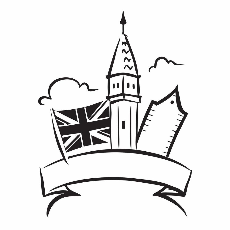 Clean Big Ben and a Union Jack symbolizing iconic landmarks with ample space for text concept as Big Ben alongside a Union Jack flag representing the iconic landmarks and national pride vector