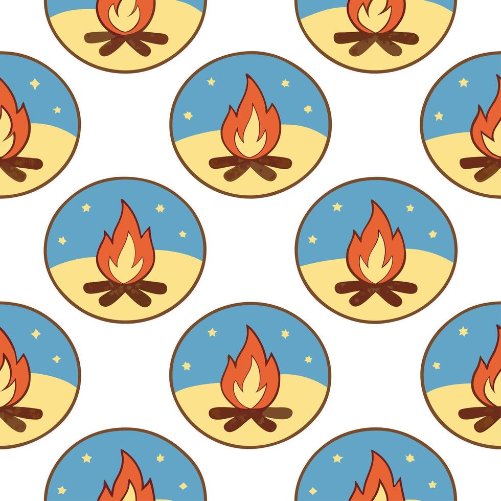 Clean Beach bonfire seamless tile pattern with flickering flames and cozy summer night gatherings concept as Flickering bonfire flames and cozy summer night gatherings create a seamless vector