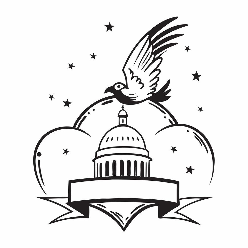 Clean Bald eagle and the Capitol building symbolizing government and strength with ample space for text concept as A bald eagle soaring near the Capitol building representing government vector
