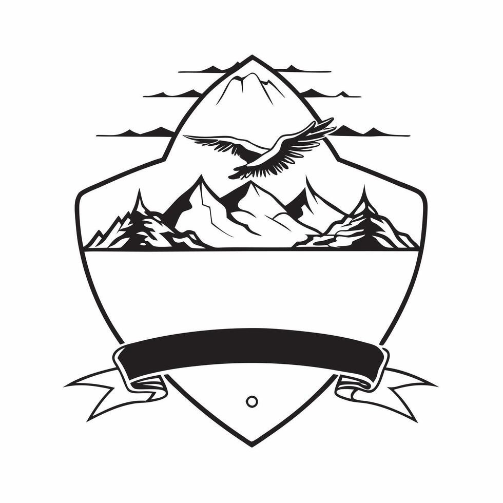 Clean Bald eagle and a mountain symbolizing natural beauty and freedom with ample space for text concept as A bald eagle flying over a mountain range representing the natural beauty and vector