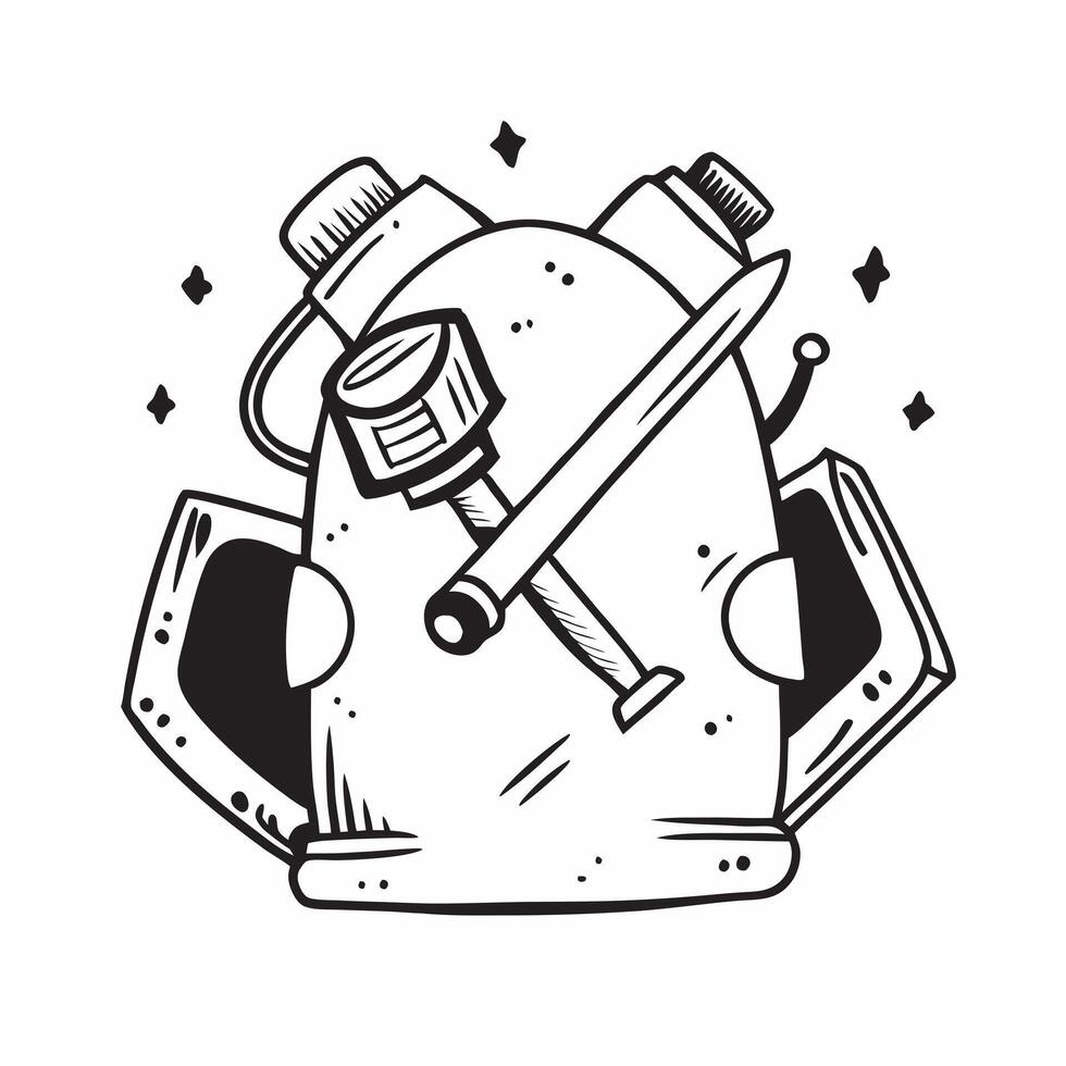 Clean Backpack and hiking poles icon with space for text and graphics on a blue background concept as A modern backpack and hiking poles icon design featuring space for both text and gra vector