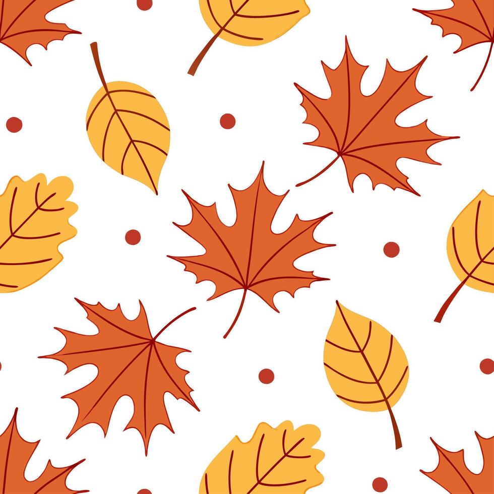 Clean Autumn foliage seamless tile pattern with falling leaves cozy tones and pumpkin spice vibes concept as Falling autumn leaves warm colors and cozy seasonal accents create a seamless vector