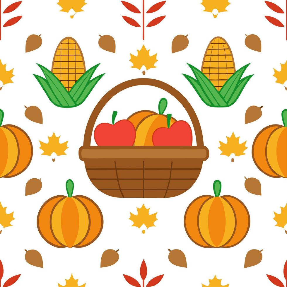 Clean Autumn harvest basket seamless tile pattern with fruits vegetables and fall accents concept as Fruits vegetables and fall accents in a harvest basket create a seamless autumn tile vector