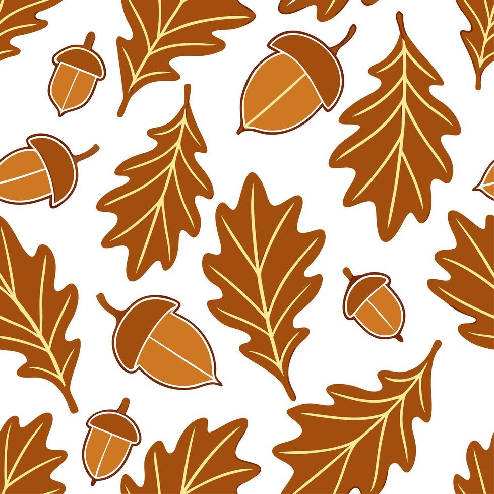 Clean Autumn leaves and acorns seamless tile pattern with rich brown and orange tones concept as Rich brown and orange autumn leaves and acorns create a seamless tile pattern perfect for vector