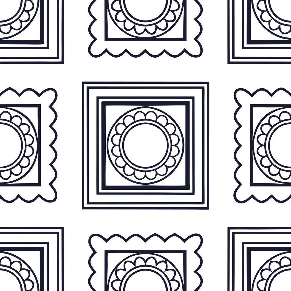 Clean Artisanal handcrafted frame seamless tile pattern with unique textures and bespoke elements concept as Handcrafted artisanal frames form seamless tile patterns with unique textures vector