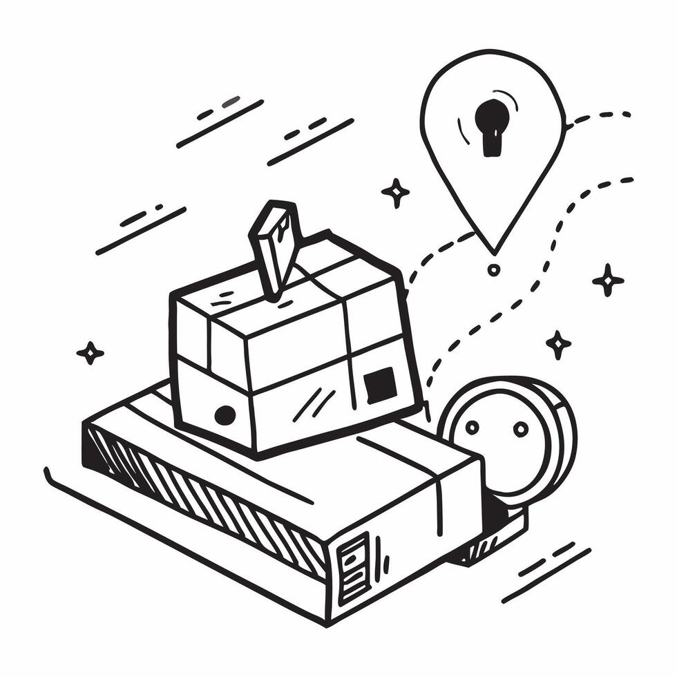 Clean AGV and a warehouse map symbolizing route optimization in double exposure with copy space concept as An AGV blended with a warehouse map representing route optimization and effici vector