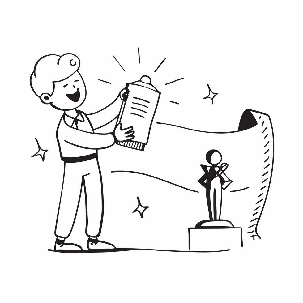 Clean Actor with an Oscar and a script symbolizing acting success with ample space for text concept as An actor holding an Oscar and a script representing acting success and recognition vector