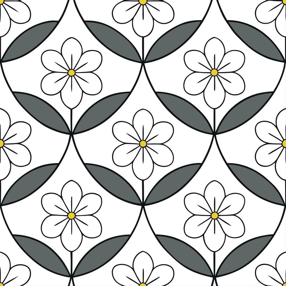 Clean Abstract spring flower seamless pattern with modern geometric shapes for contemporary spaces concept as Abstract flowers with geometric shapes in a seamless tile pattern for modern vector