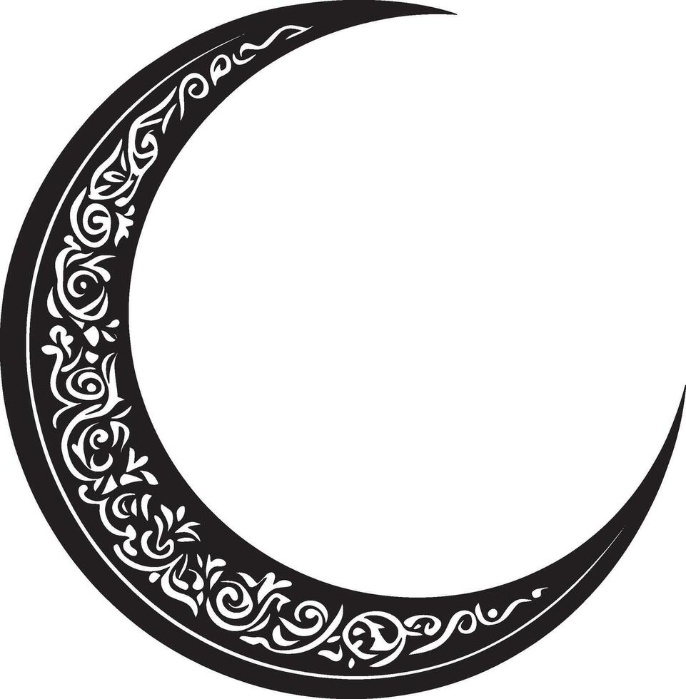 Crescent moon shape and Eid Mubarak concept outline in black style vector