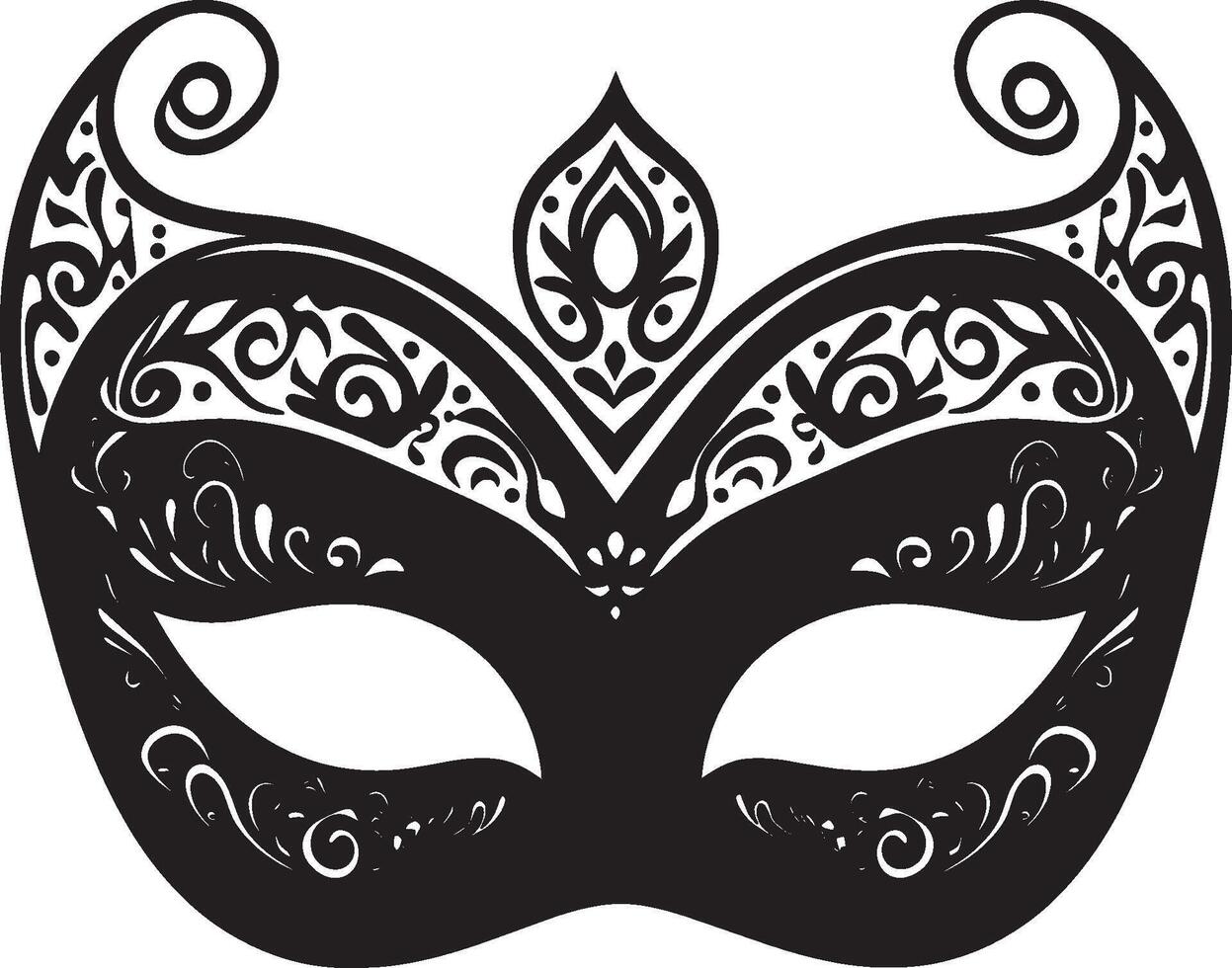 Black illustration of a Mardi Gras mask silhouette vector