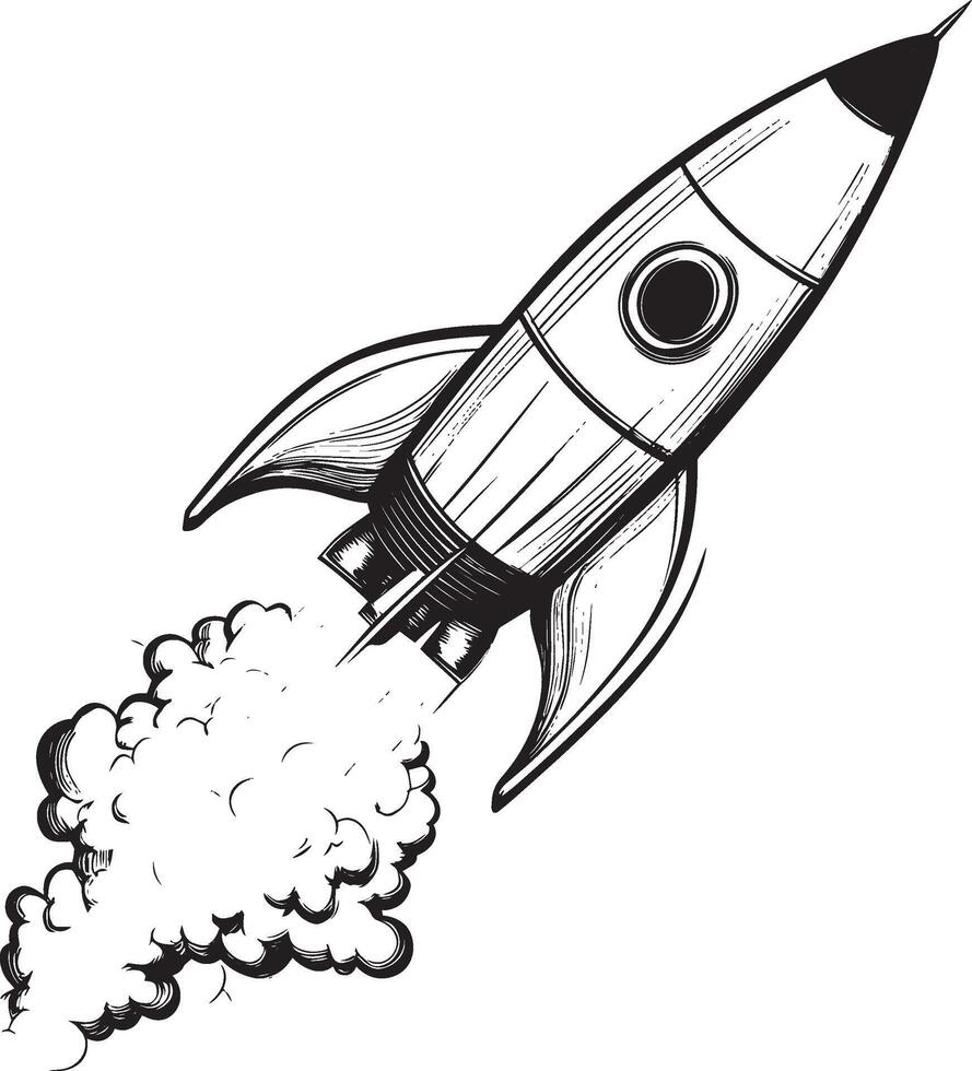 Rocket clean simple linear outline black illustration vector