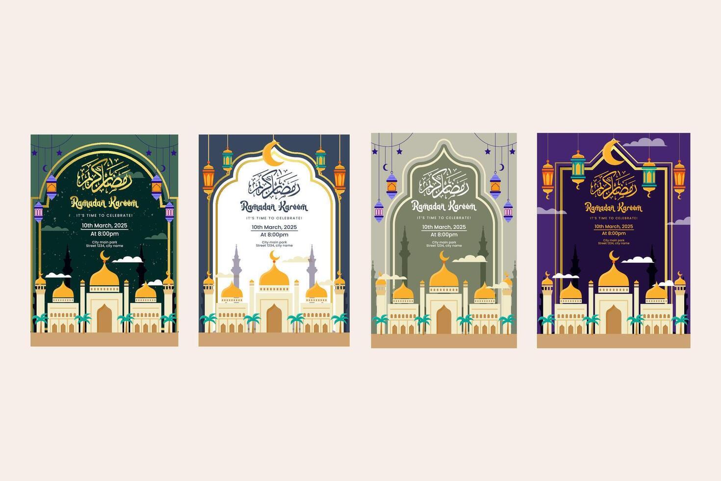 design ramadan kareem islamic festival poster background design set bundle vector