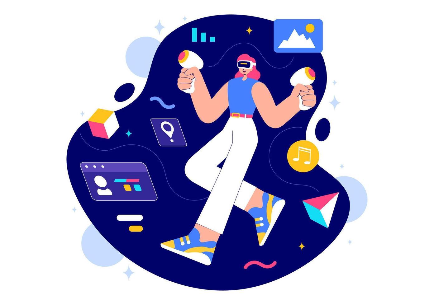 Exploring the Digital Frontier a Person Wearing VR Glasses in a Metaverse Illustration vector