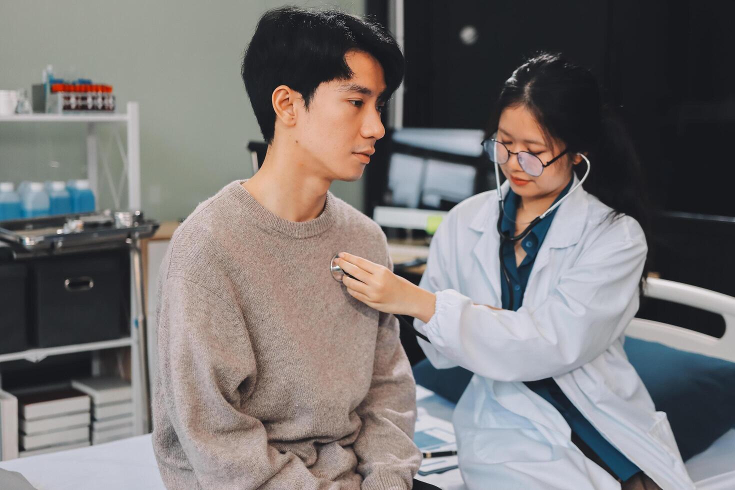 A doctor examining a patient's chest photo