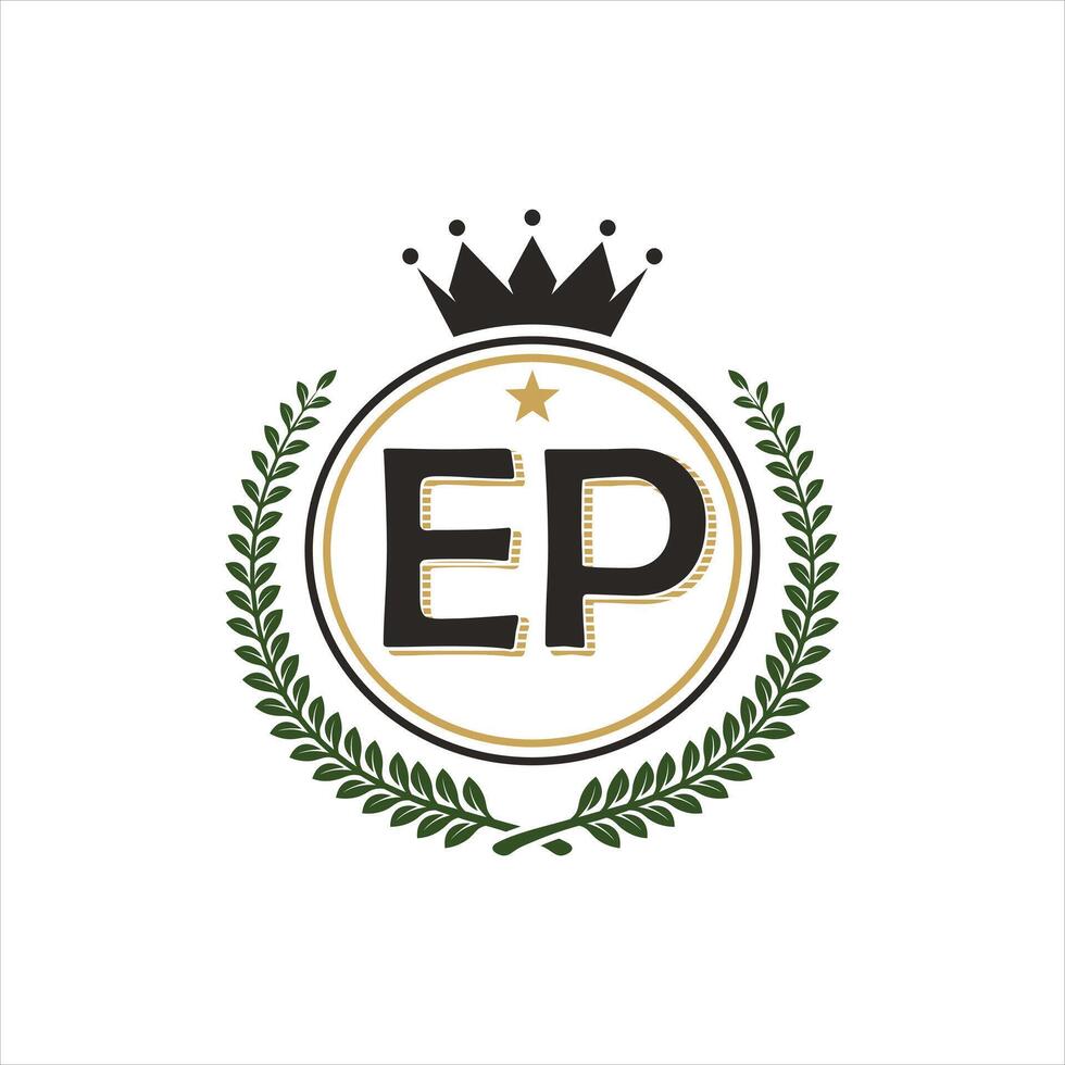 The ep logo with a crown and laurel leaves vector