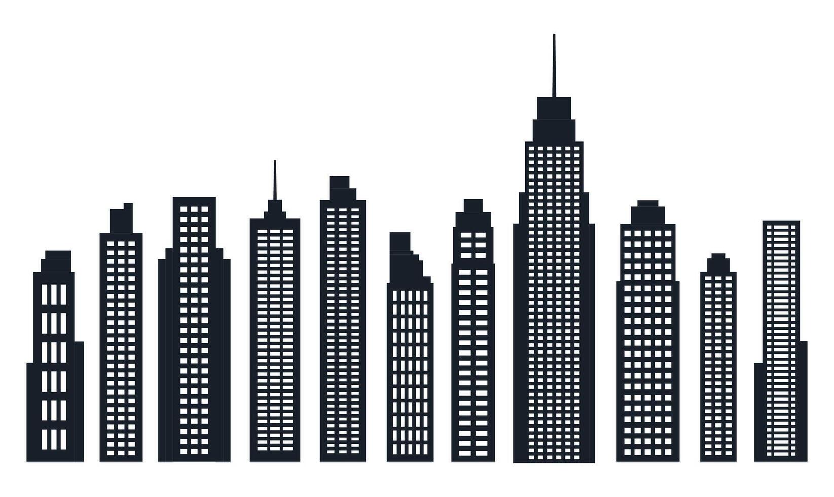 Black Silhouette Elements Set of Skyscraper Tower Building in Town vector