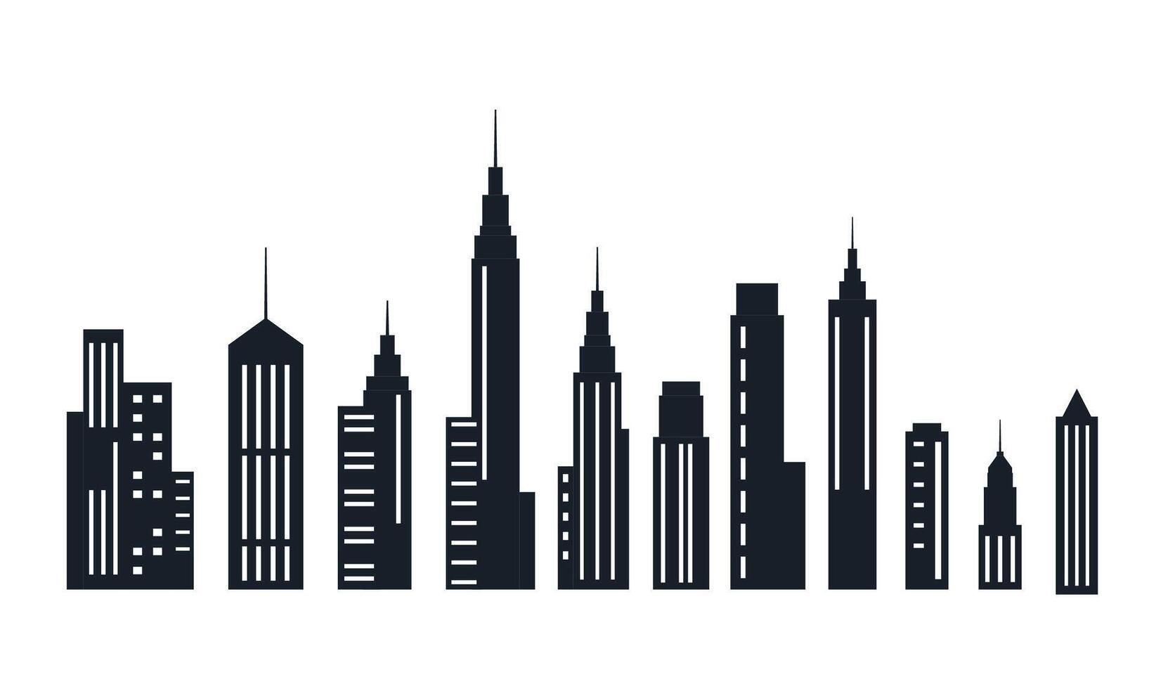 Black Silhouette Elements Set of Skyscraper Tower Building in Modern City vector