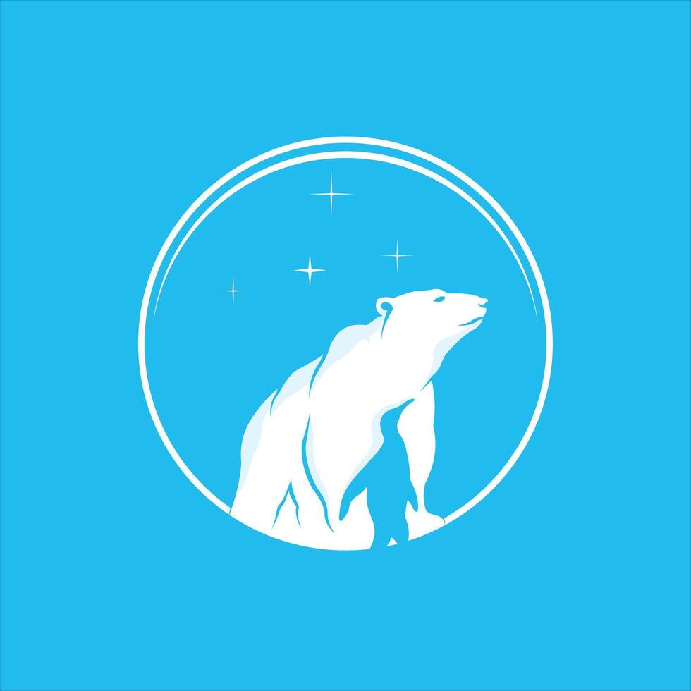 Polar bear standing with penguins in circle illustrator logo design vector