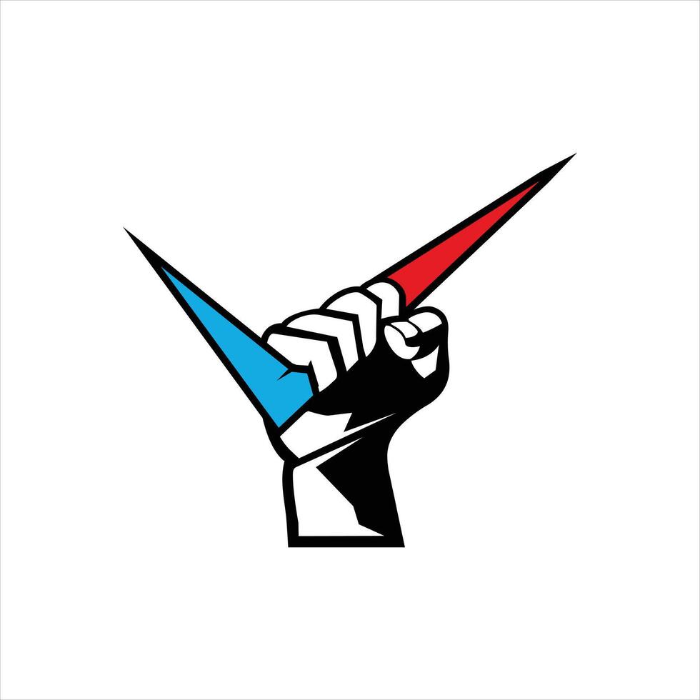 A hand holding up a red and blue check mark vector