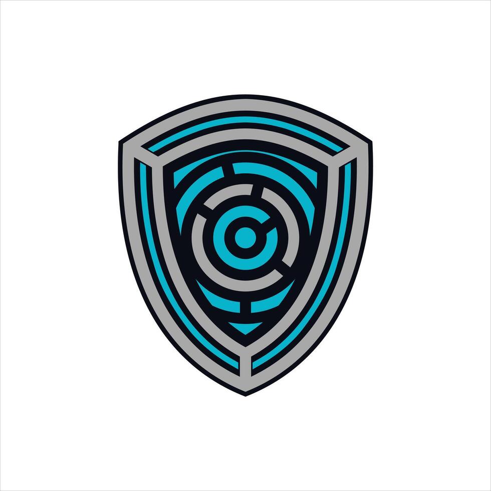 A shield with a blue and black design vector