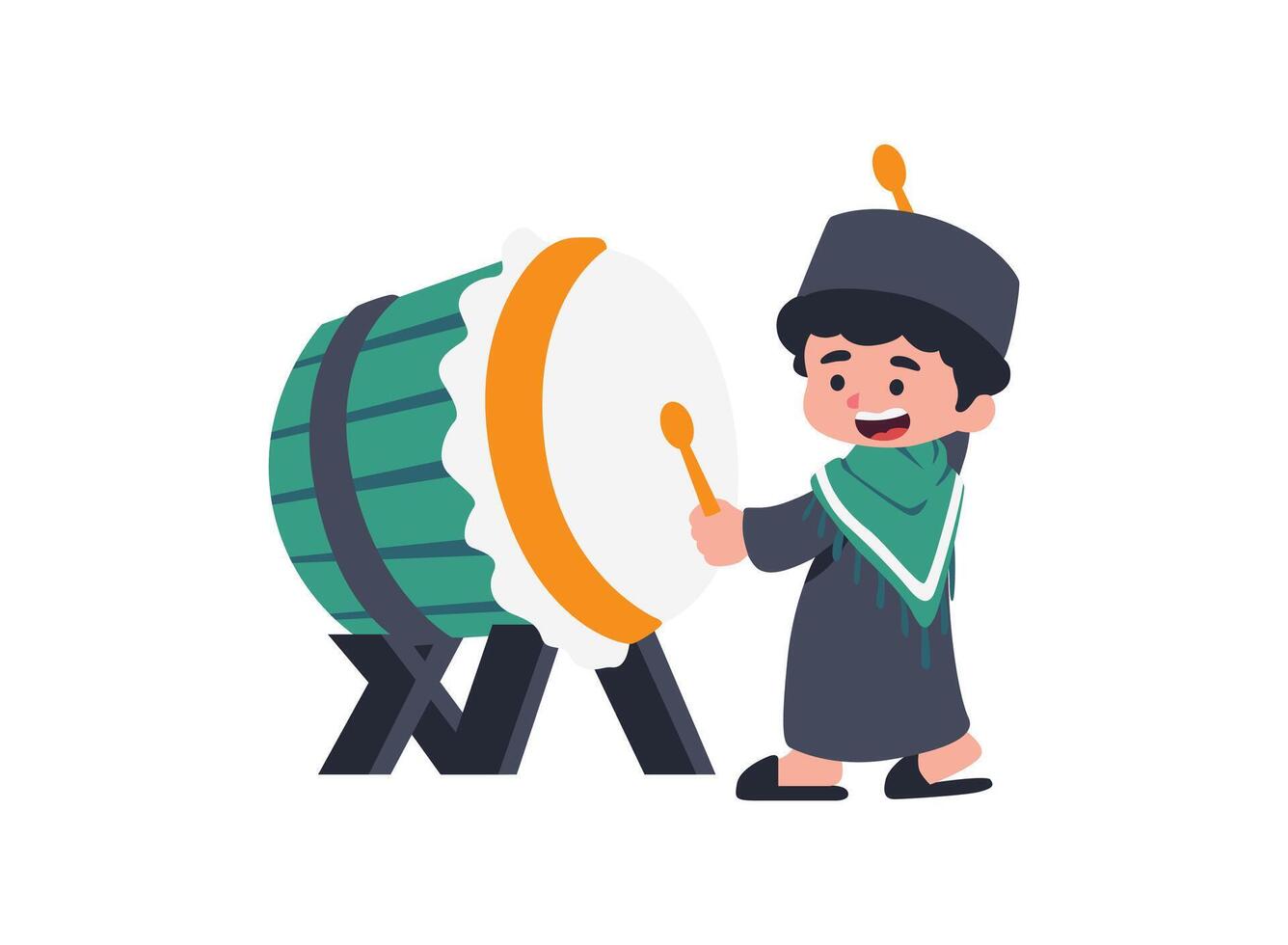 Illustration of an Muslim Kids Hitting the Drum vector