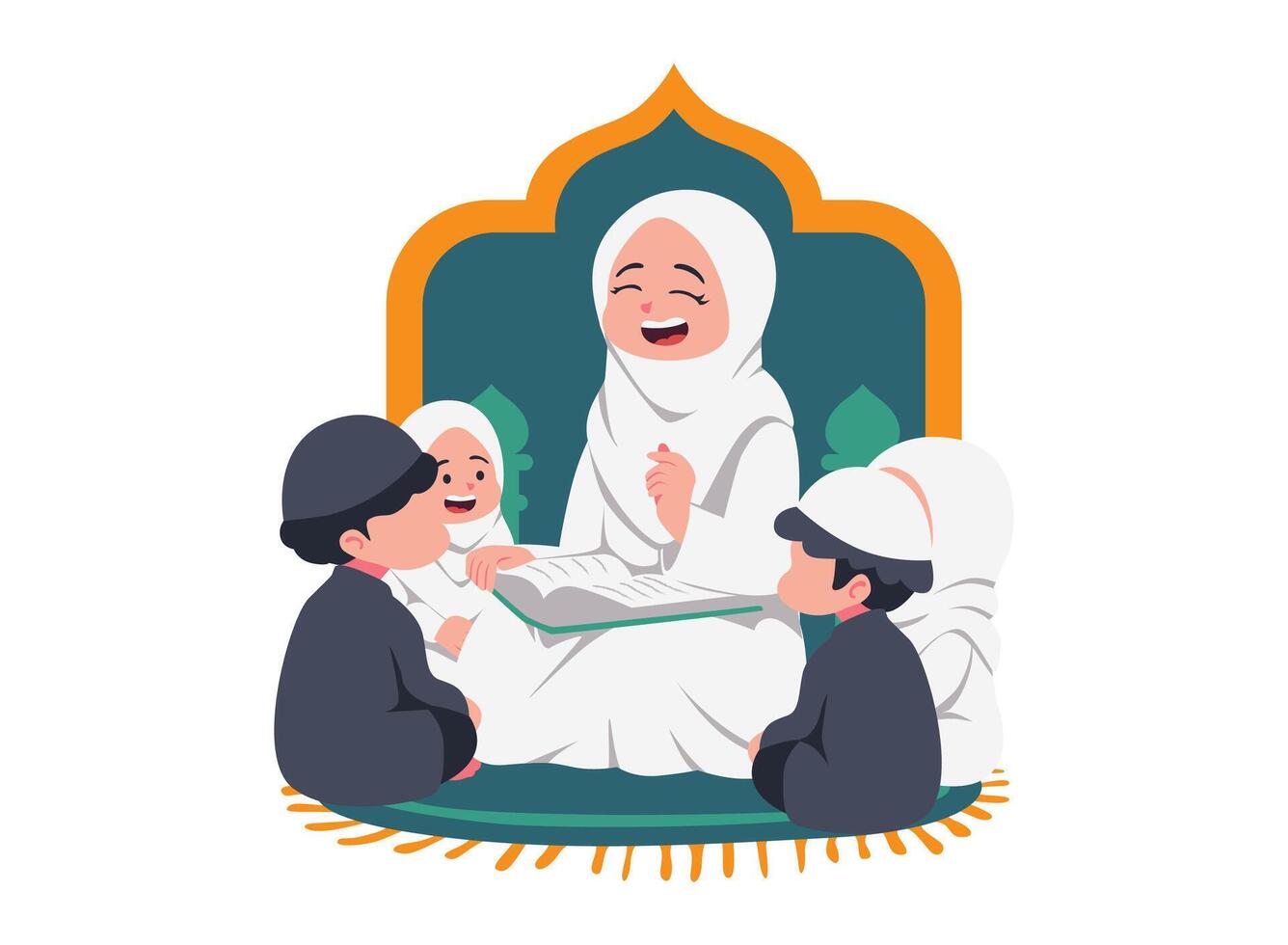 Illustration of an Muslim Kids Learn Recite the Quran vector