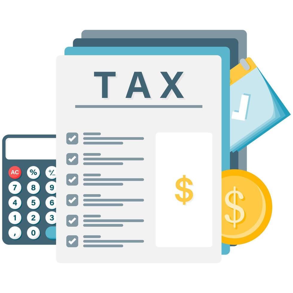tax management, tax report sheets and calculator vector