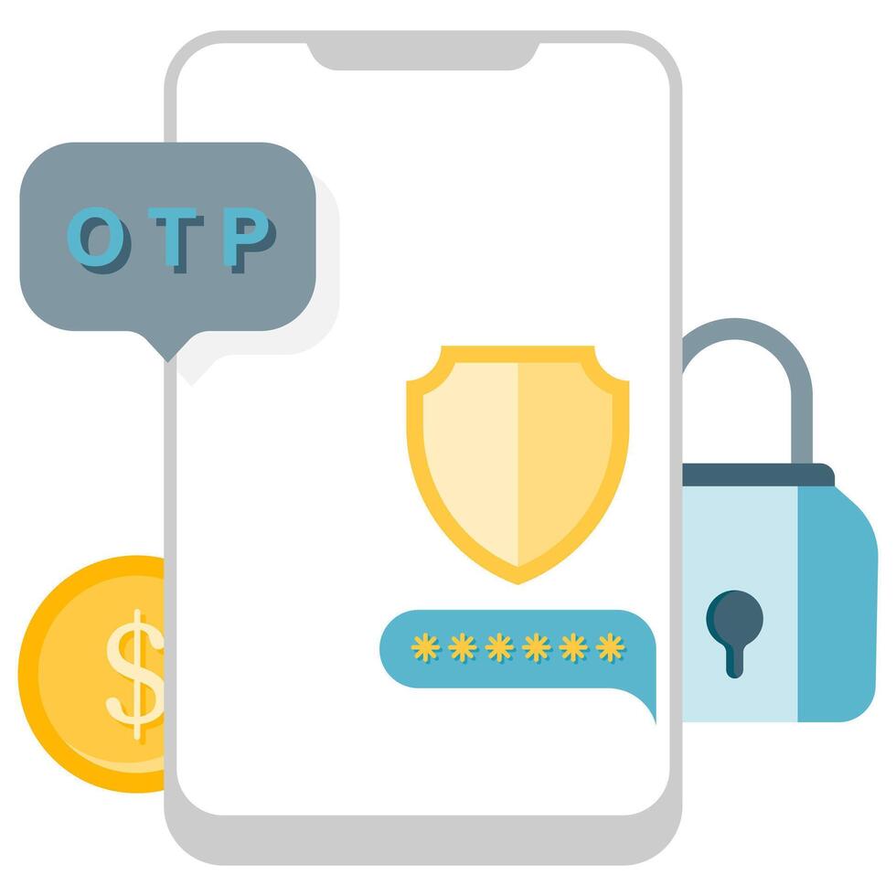 OTP code short message, payments and finance vector