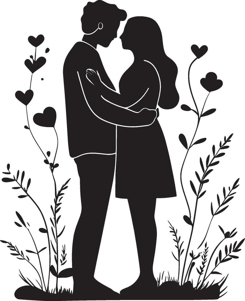 two couple embracing, valentines concept clean simple silhouette vector
