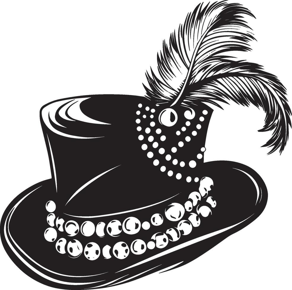 Decorated hat for Mardi Gras silhouette in black style, clean and simple vector