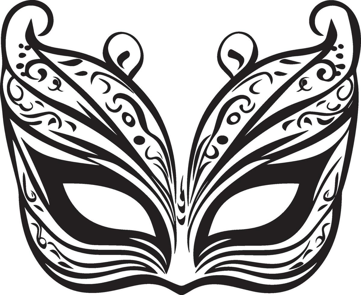 Mardi gras mask clean simple linear outline black illustration vector