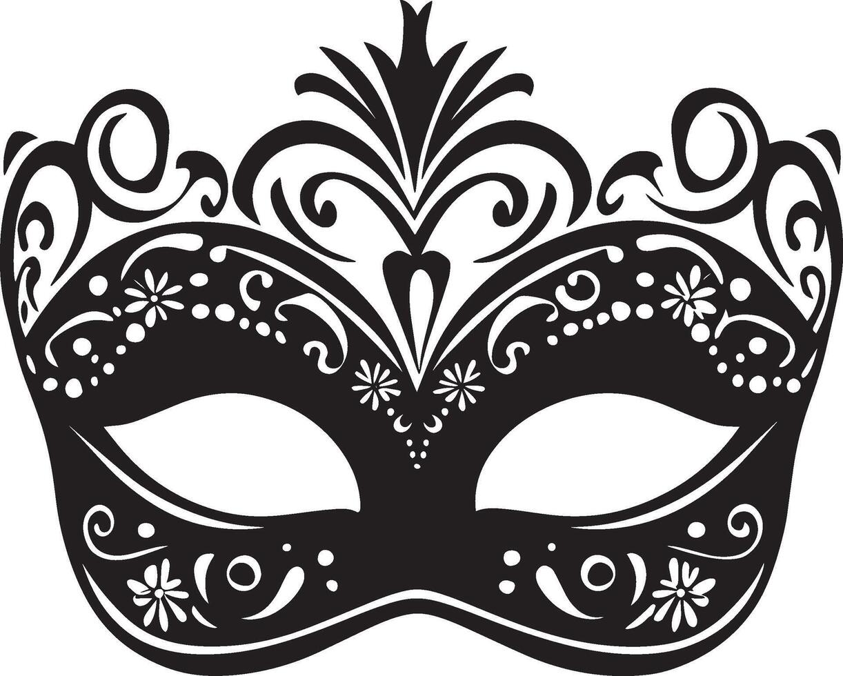 A detailed masquerade mask in black and white with artistic flourishes. vector