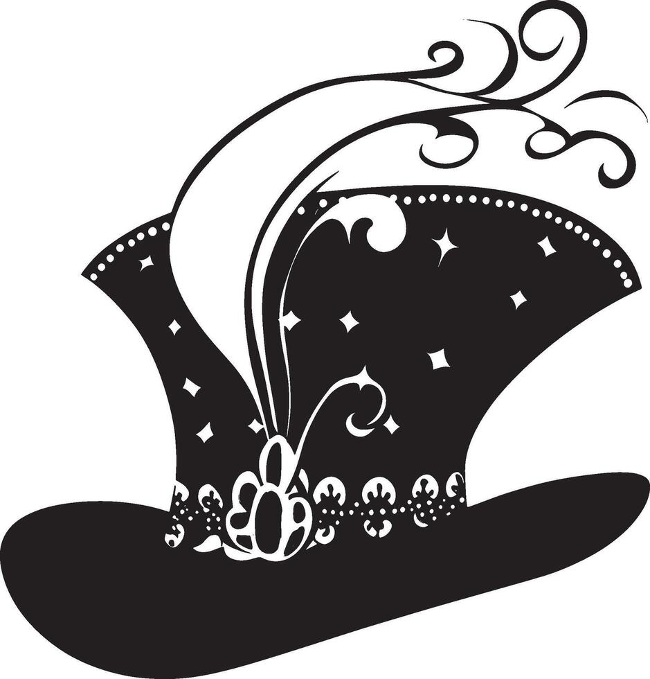 Black illustration of a clean, simple decorated hat for Mardi Gras silhouette vector